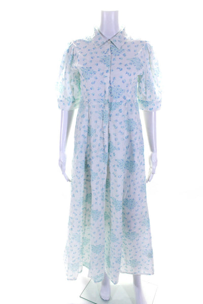 India Amory Womens Cotton Collared Short Sleeve Button Up Maxi Dress Blue Size S