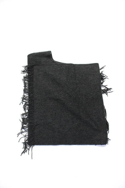 Portolano Womens Cashmere Knit Fringe Trim Shawl Scarf Charcoal Gray