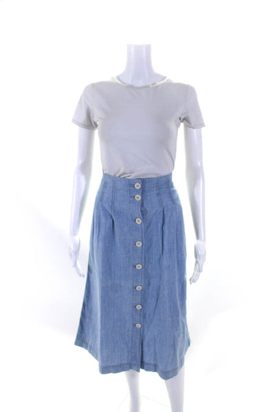 Madewell Womens Button Front Midi Chambray A Line Skirt Blue Cotton Size 4