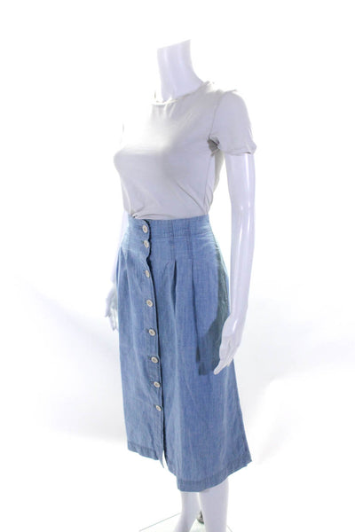 Madewell Womens Button Front Midi Chambray A Line Skirt Blue Cotton Size 4