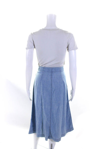 Madewell Womens Button Front Midi Chambray A Line Skirt Blue Cotton Size 4