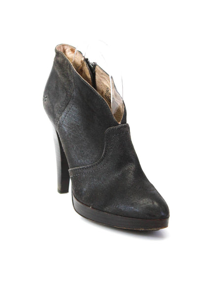 Frye Womens Side Zip Block Heel Ankle Booties Gray Leather Size 8.5M