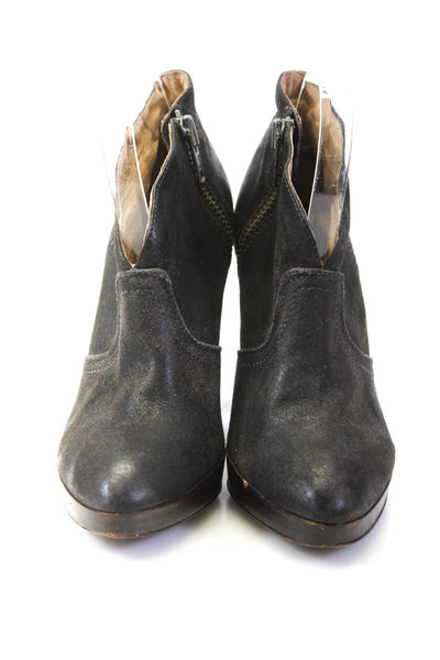 Frye Womens Side Zip Block Heel Ankle Booties Gray Leather Size 8.5M