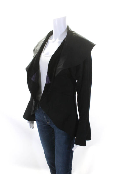 Fendi Womens Open Front Velvet Trim Blazer Jacket Black Wool Size IT 38