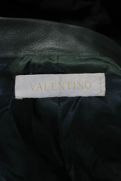 Valentino Womens Front Zip Long Sleeve Collared Leather Jacket Green Size 10