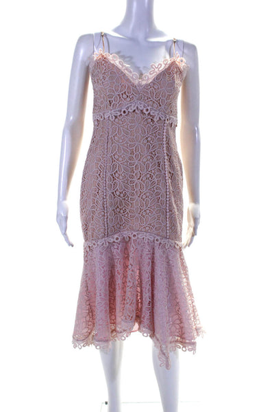 Nicholas Womens Embroidered V-Neck Mid-Calf Fit & Flare Dress Light Pink Size 2