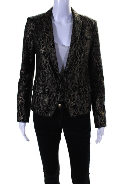 7 For All Mankind Womens Metallic Floral One Button Blazer Jacket Black Size S