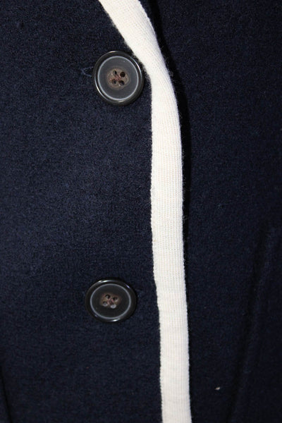 J Crew Women's Long Sleeves Pockets Two Button Blazer Navy Blue Size M