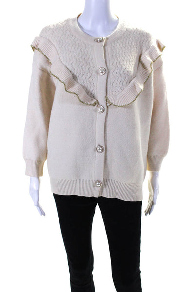 Vita Grace Women's Long Sleeves Ruffle Button Down Cardigan Beige One Size