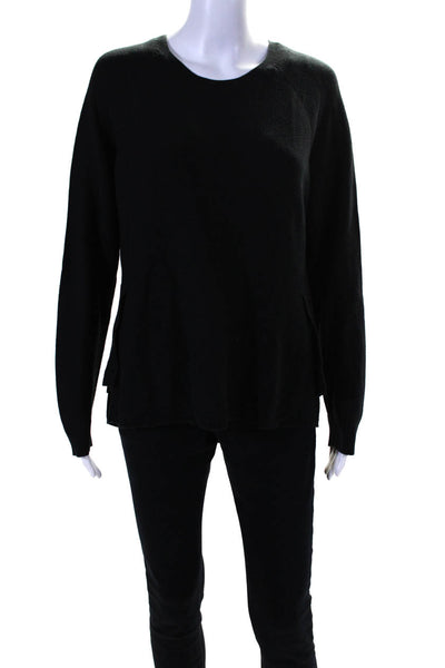 Kokun Womens Cotton Long Sleeve Crewneck Knit Top Black Size XL