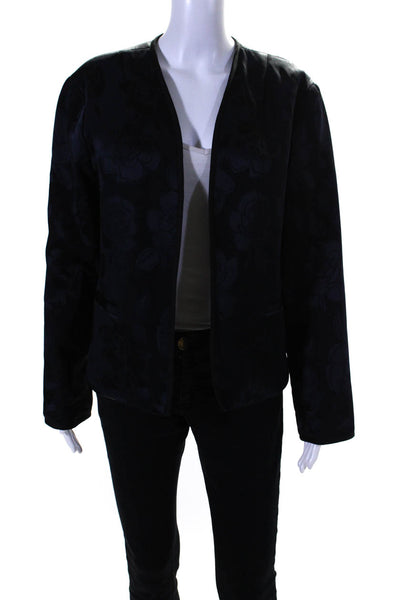 Rachel Comey Womens Open Front Floral Print Lined Jacket Navy Size 6