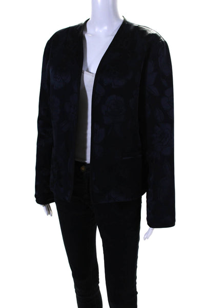 Rachel Comey Womens Open Front Floral Print Lined Jacket Navy Size 6