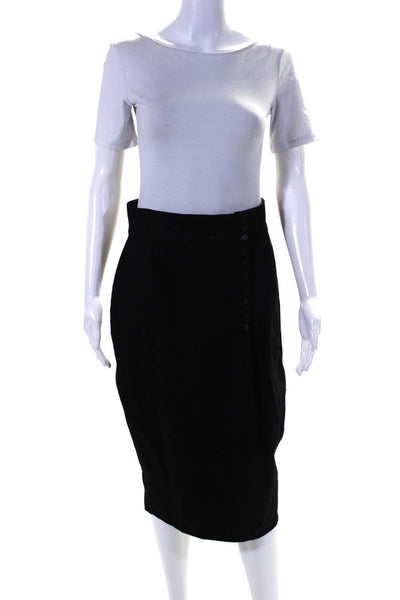 CNC Womens Wool Button Trim Knee Length Pencil Skirt Black Size 44