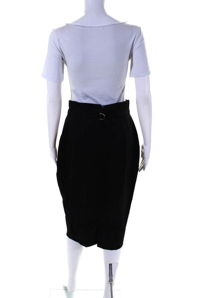 CNC Womens Wool Button Trim Knee Length Pencil Skirt Black Size 44