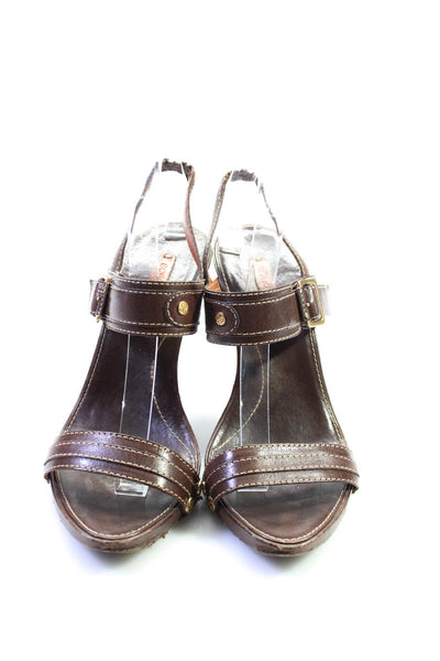 BCBG Max Azria Womens Leather Stiletto Ankle Strap Sandals Brown Size 38 8
