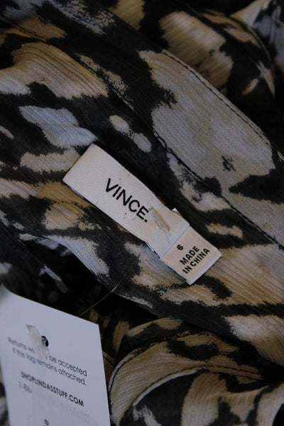Vince Womens Black White Silk Printed Crew Neck Button Down Blouse Top Size 6