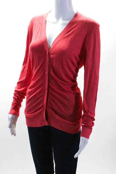 Lafayette 148 New York Womens Bright Red Ruched Cardigan Sweater Top Size L