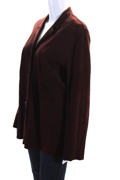 Sharis Place Womens Dark Red Leather Collar Long Sleeve Blazer Jacket Size 12