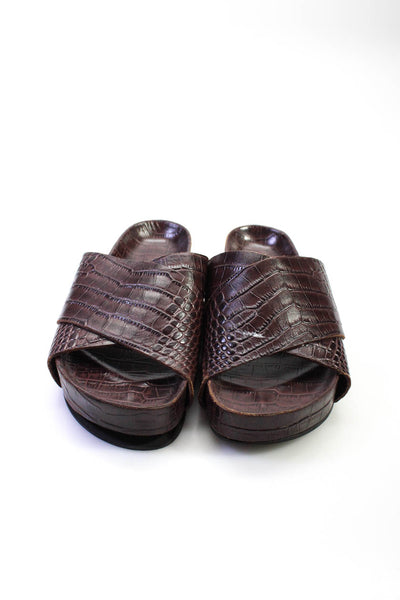 St. Agni Womens Croc Embossed Cross Strap Slide On Sandals Brown Size 37 7