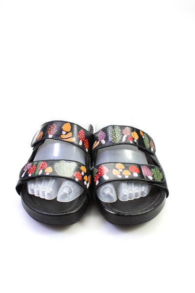Alepel Womens Leather Mushroom Print Double Strap Slide On Sandals Blacks Size 6