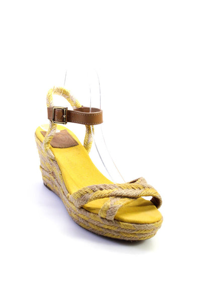 Tory Burch Womens Espadrille Ankle Buckled Open Toe Wedge Heels Yellow Size 8