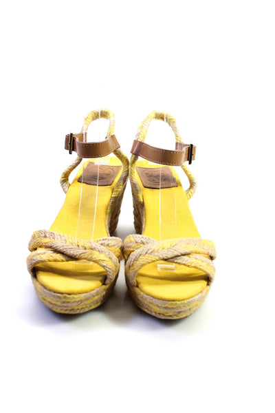 Tory Burch Womens Espadrille Ankle Buckled Open Toe Wedge Heels Yellow Size 8