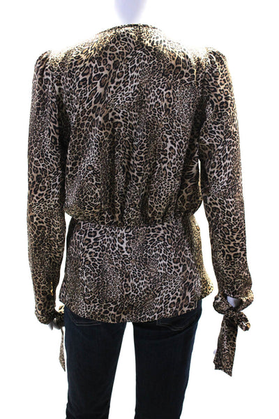 Ronny Kobo Womens Animal Print Hook & Eye Wrap Long Sleeve Blouse Brown Size XS