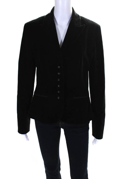 Tahari Womens Cotton V-Neck Peak Collar Button Up Blazer Jacket Black Size 12