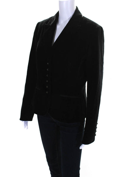 Tahari Womens Cotton V-Neck Peak Collar Button Up Blazer Jacket Black Size 12