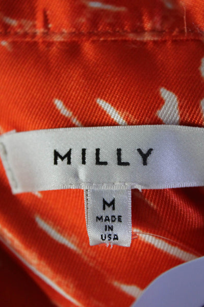 Milly Womens Abstract Collared Short Sleeve Button Up Blouse Top Orange Size S