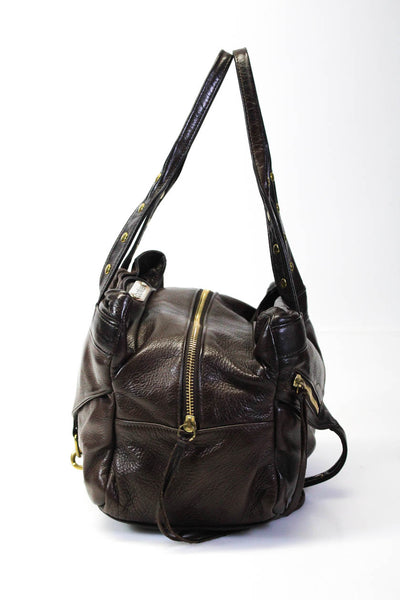 Botkier Grained Leather Three Pocket Double Handle Small Shoulder Handbag Brown