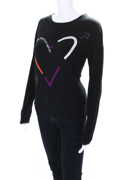 Lisa Todd Womens Cotton Heart Graphic Long Sleeve Crewneck Sweater Black Size M