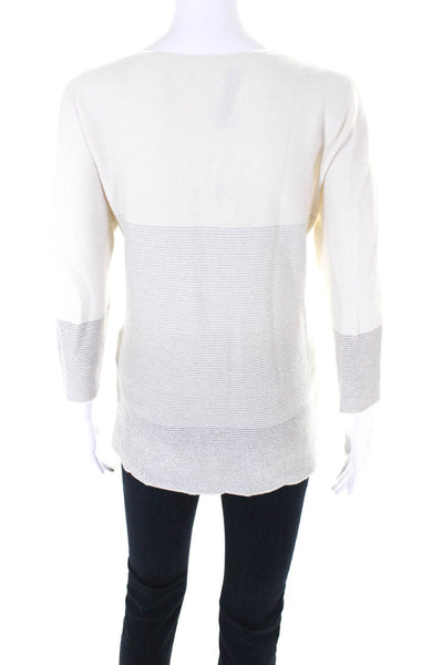D. Exterior Womens Cashmere Metallic Long Sleeve V-Neck Sweater White Size L