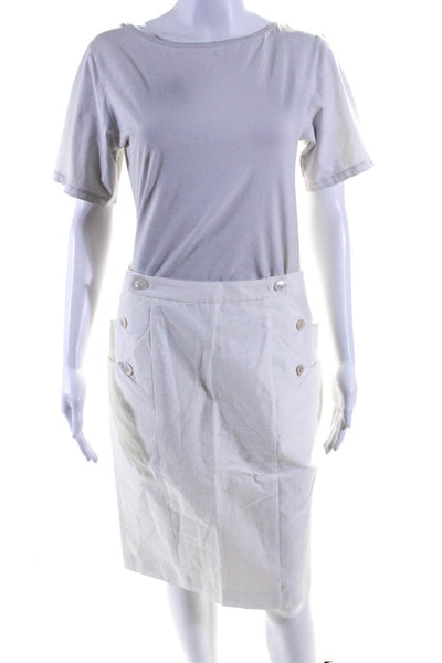 Ports Womens Cotton Mid Rise Zip Up Button Front Pencil Skirt White Size 4