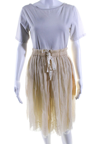 Ports Womens Mesh Elastic Drawstring Waist A-Line Midi Skirt Beige Size S