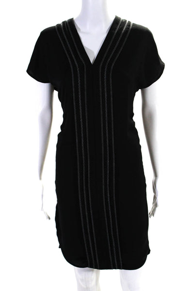 Vince Womens Black V-Neck Striped Cap Sleeve Mini Shirt Dress Size 8