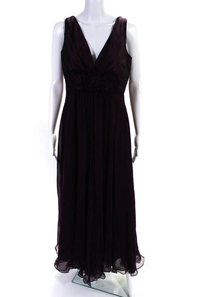 Teri Jon Womens Maroon Embellished Detail V-Neck Sleeveless Gown Size 12