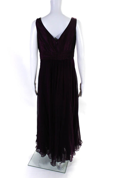 Teri Jon Womens Maroon Embellished Detail V-Neck Sleeveless Gown Size 12