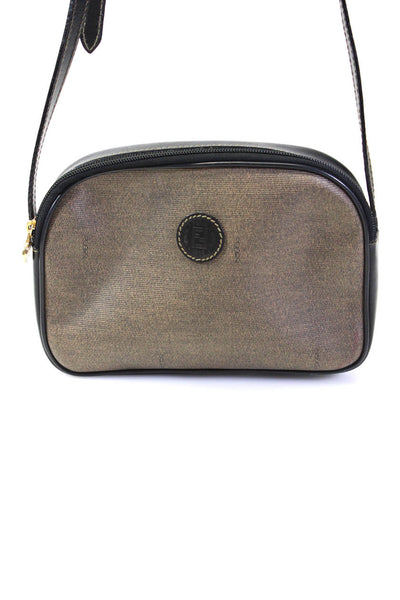 Fendi Womens Brown Black Leather Zip Small Crossbody Bag Handbag