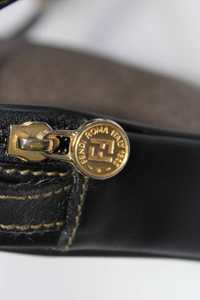 Fendi Womens Brown Black Leather Zip Small Crossbody Bag Handbag