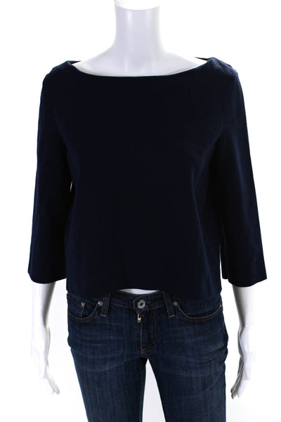 Wolford Womens 3/4 Sleeve Scoop Neck Oversized Knit Sweatshirt Navy Size Medium