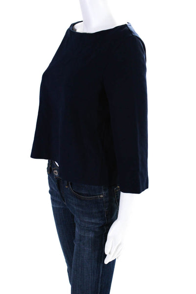 Wolford Womens 3/4 Sleeve Scoop Neck Oversized Knit Sweatshirt Navy Size Medium