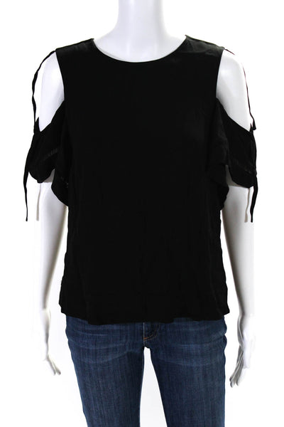 Rebecca Taylor Womens Round Neck Cold Shoulder Short Sleeves Blouse Black Size 8