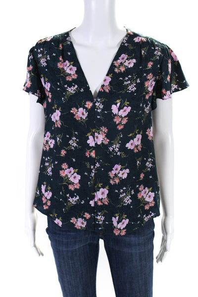 Rebecca Taylor Women's V-Neck Cap Sleeves Silk Floral Blouse Size 4