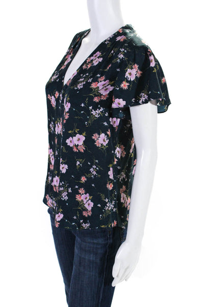 Rebecca Taylor Women's V-Neck Cap Sleeves Silk Floral Blouse Size 4