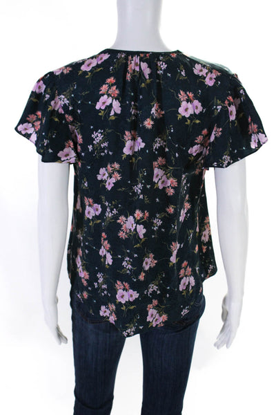 Rebecca Taylor Women's V-Neck Cap Sleeves Silk Floral Blouse Size 4