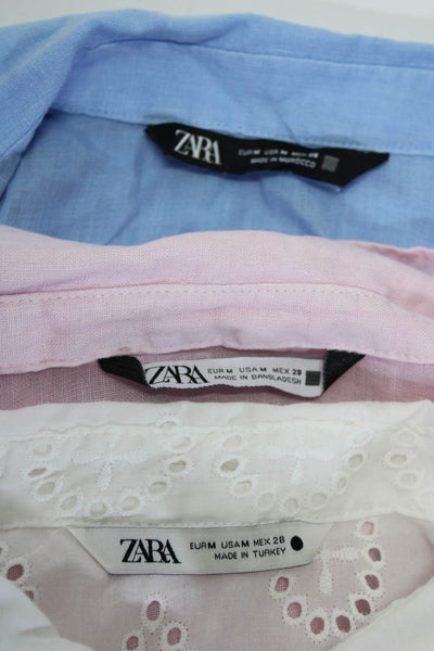 Zara Women's Collared Long Sleeves Half Button Blouse Pink Blue Size M Lot 3