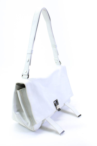 Proenza Schouler Women's Latch Closure Leather Shoulder Handbag White Size M