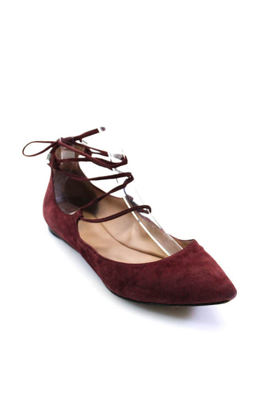 Belle Sigerson Morrison Women's Pointed Toe Suede Flat Shoe Burgundy Size 7.5