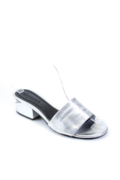 Alexander Wang Women's Open Toe Slip-On Block Heels Sandals Silver Size 7